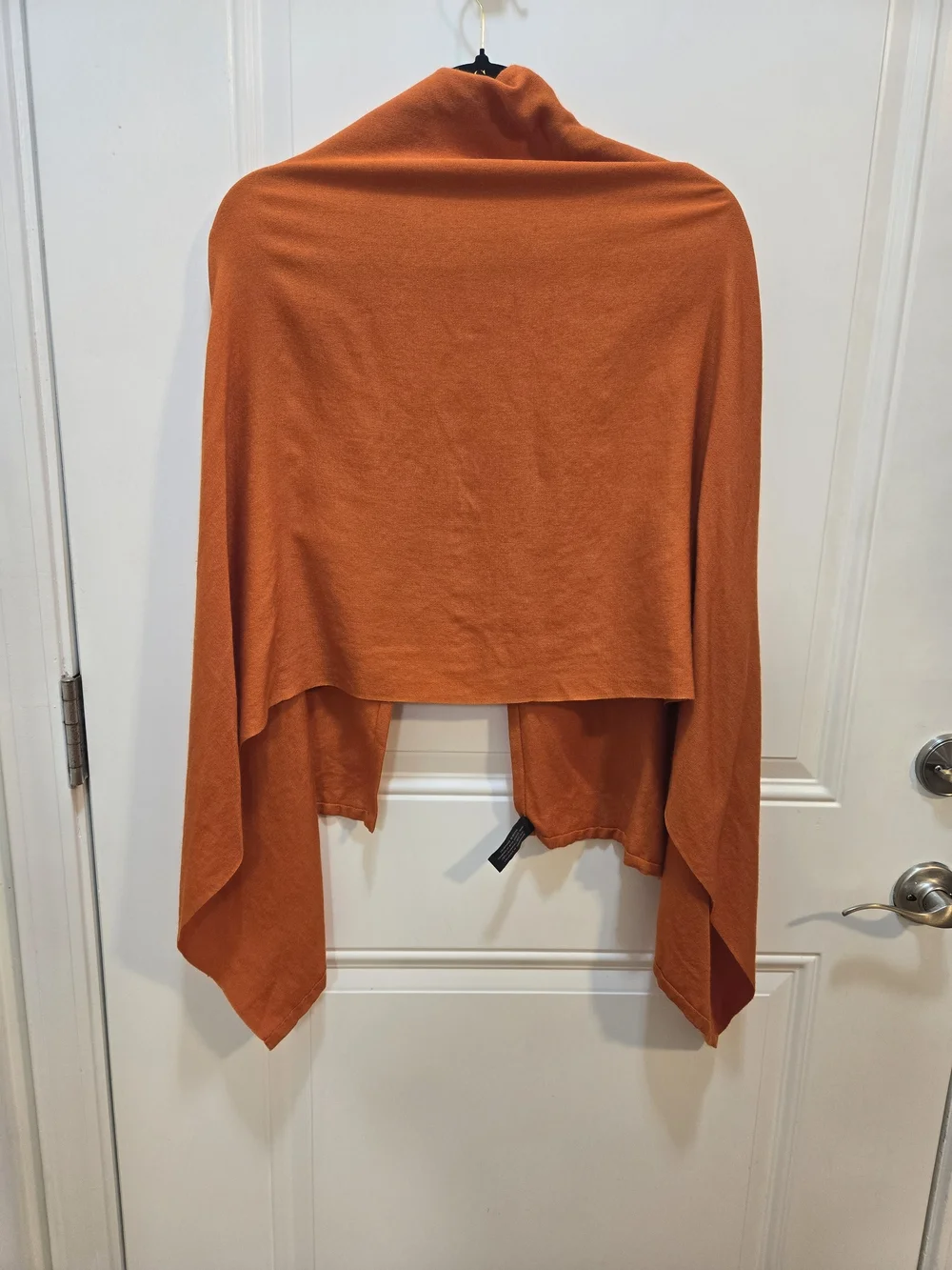 SHIH COMPANY Orange Cashmere Silk Rhinestone Chain Closure Cardigan Shawl Wrap O
